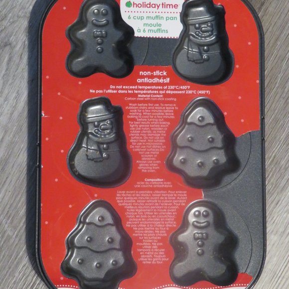 6 Cup Mini CAKE Muffin Baking Pan Xmas Snowman Tree Gingerbread Non-Stick (K386) - Picture 1 of 4